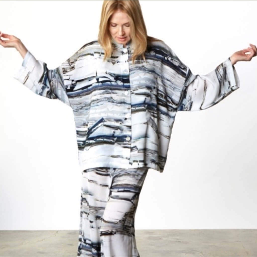 Bryn Walker Danuta Jacket In A Silver-Toned Abstract Print Womens Size M New